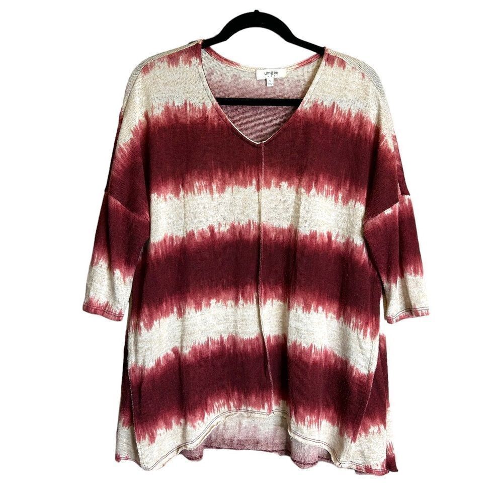 5 for $25🔥Umgee Pink & White Tie Dye Striped 3/4 Sleeve Blouse Small